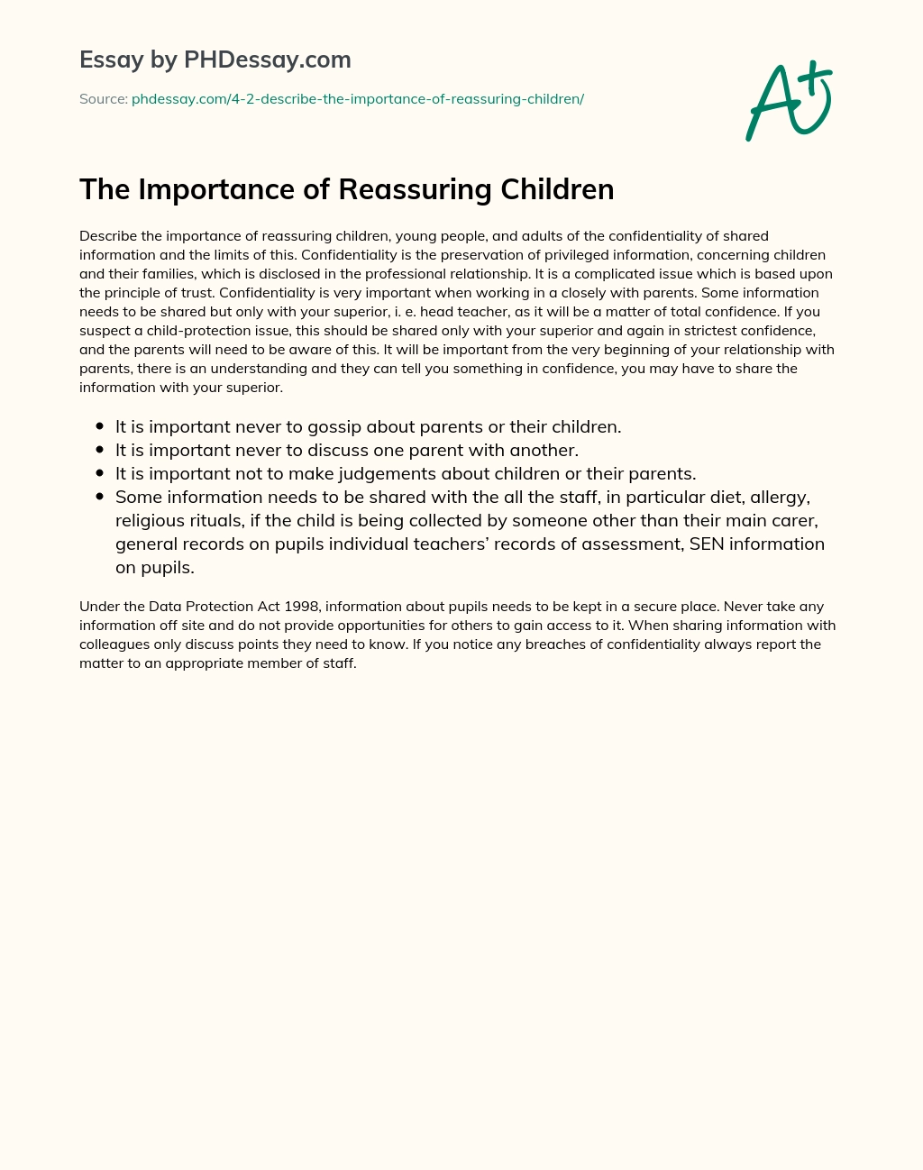 The Importance of Reassuring Children essay