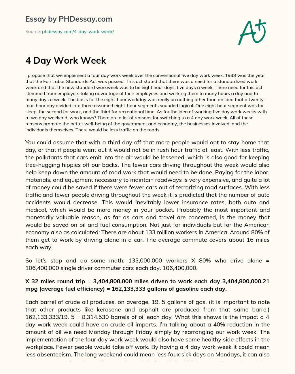 4 Day Work Week essay