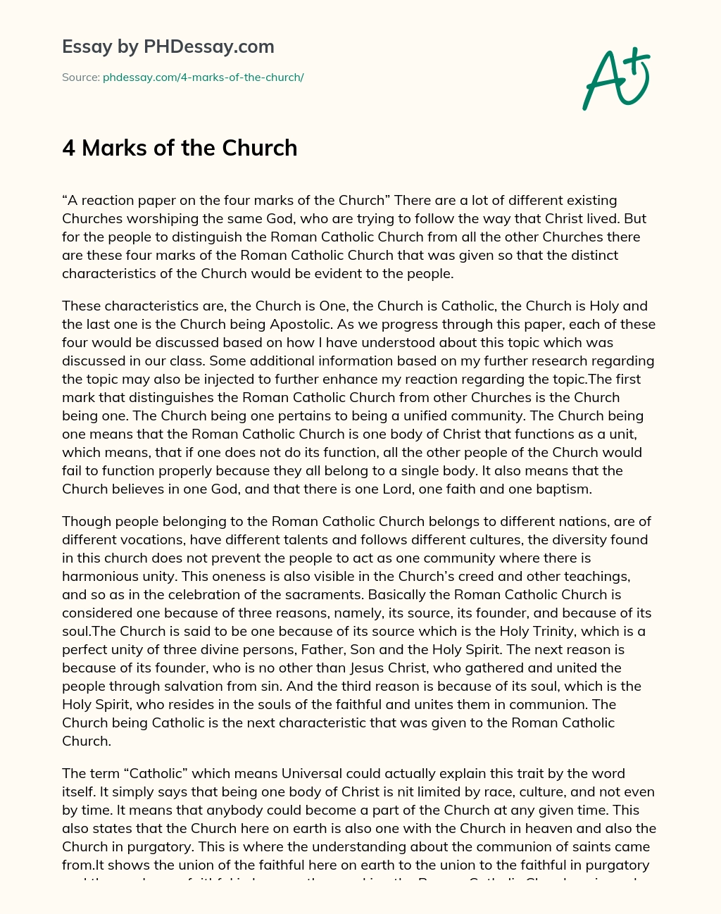 4 Marks of the Church essay