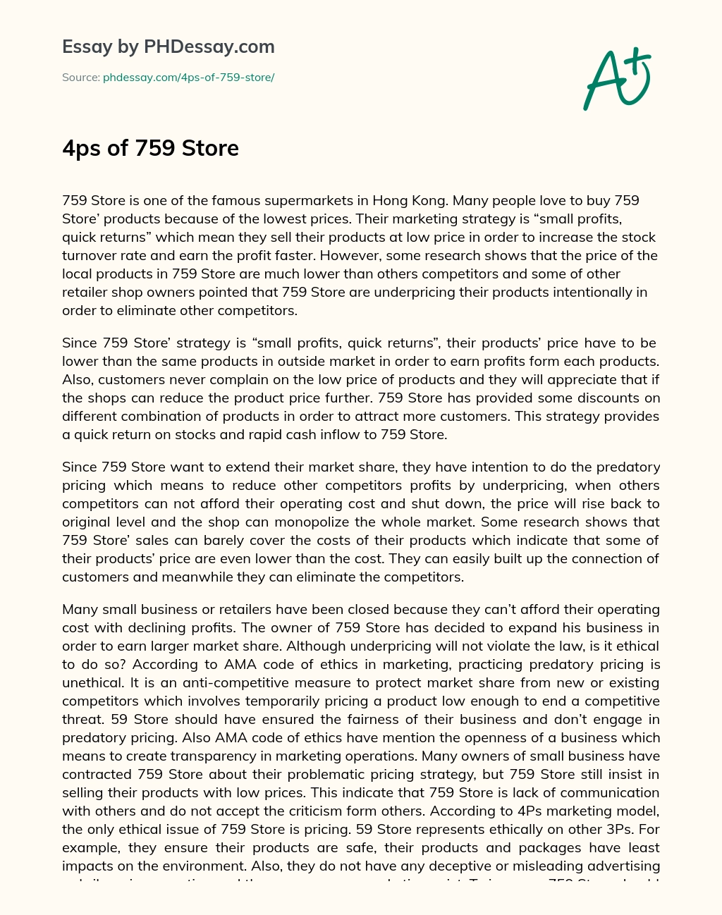 4ps of 759 Store essay