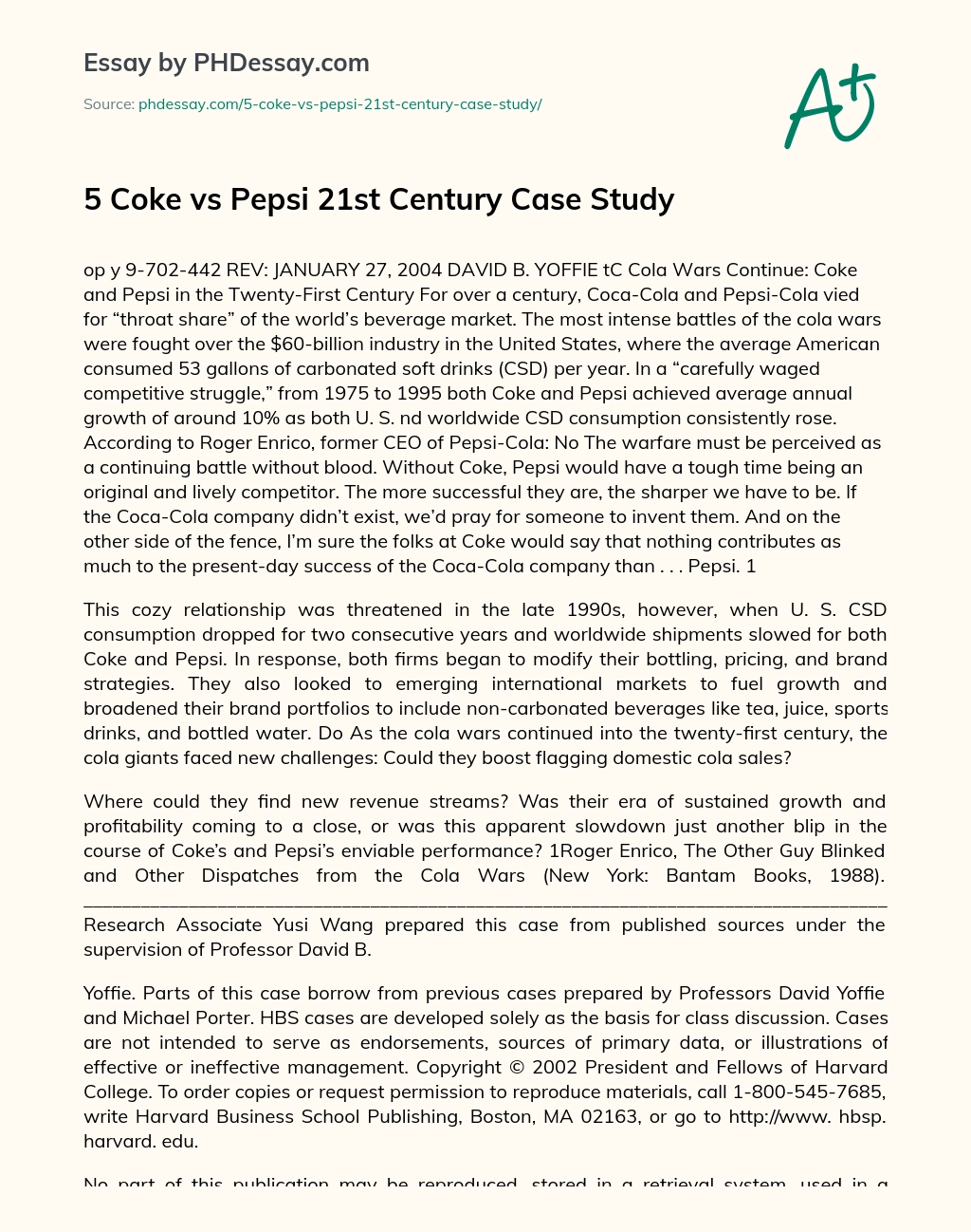 5 Coke vs Pepsi 21st Century Case Study essay