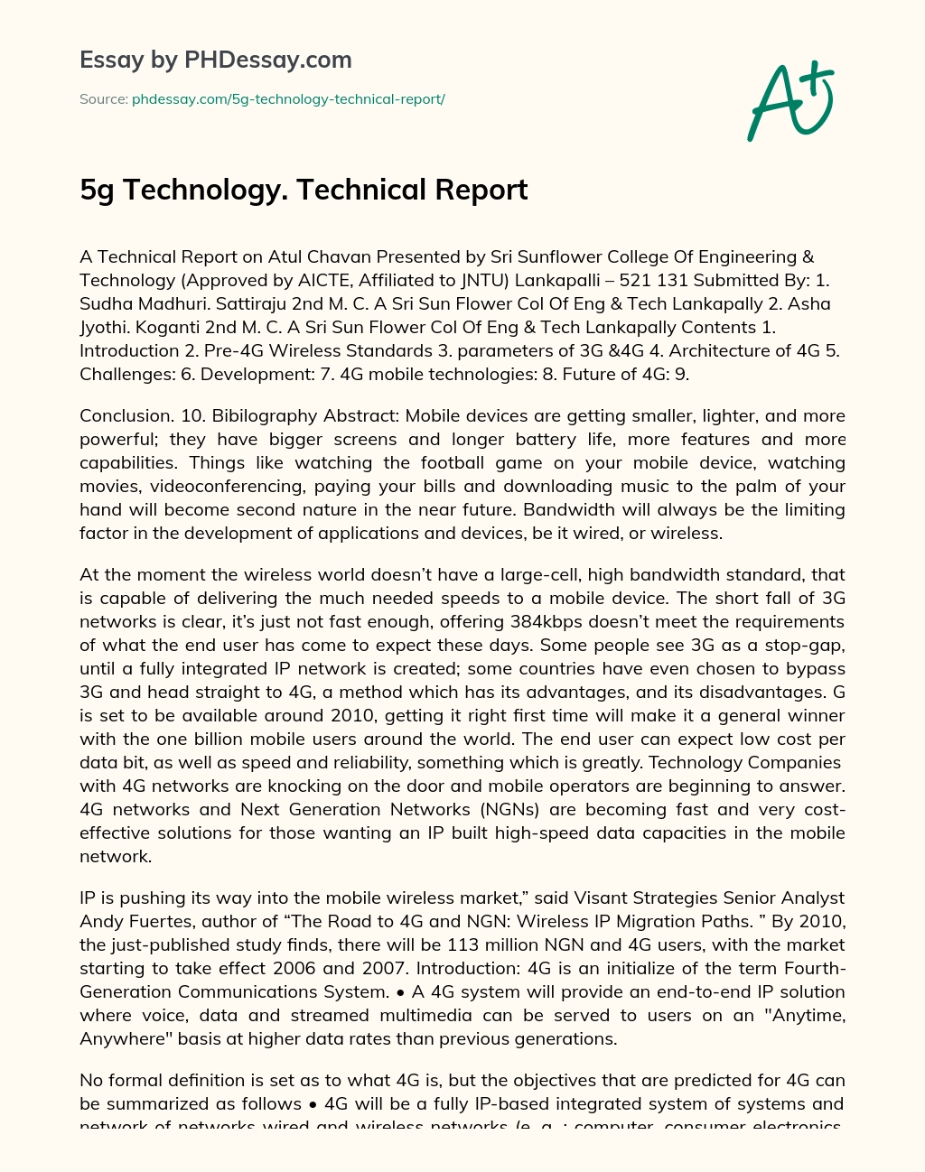 5g Technology. Technical Report essay