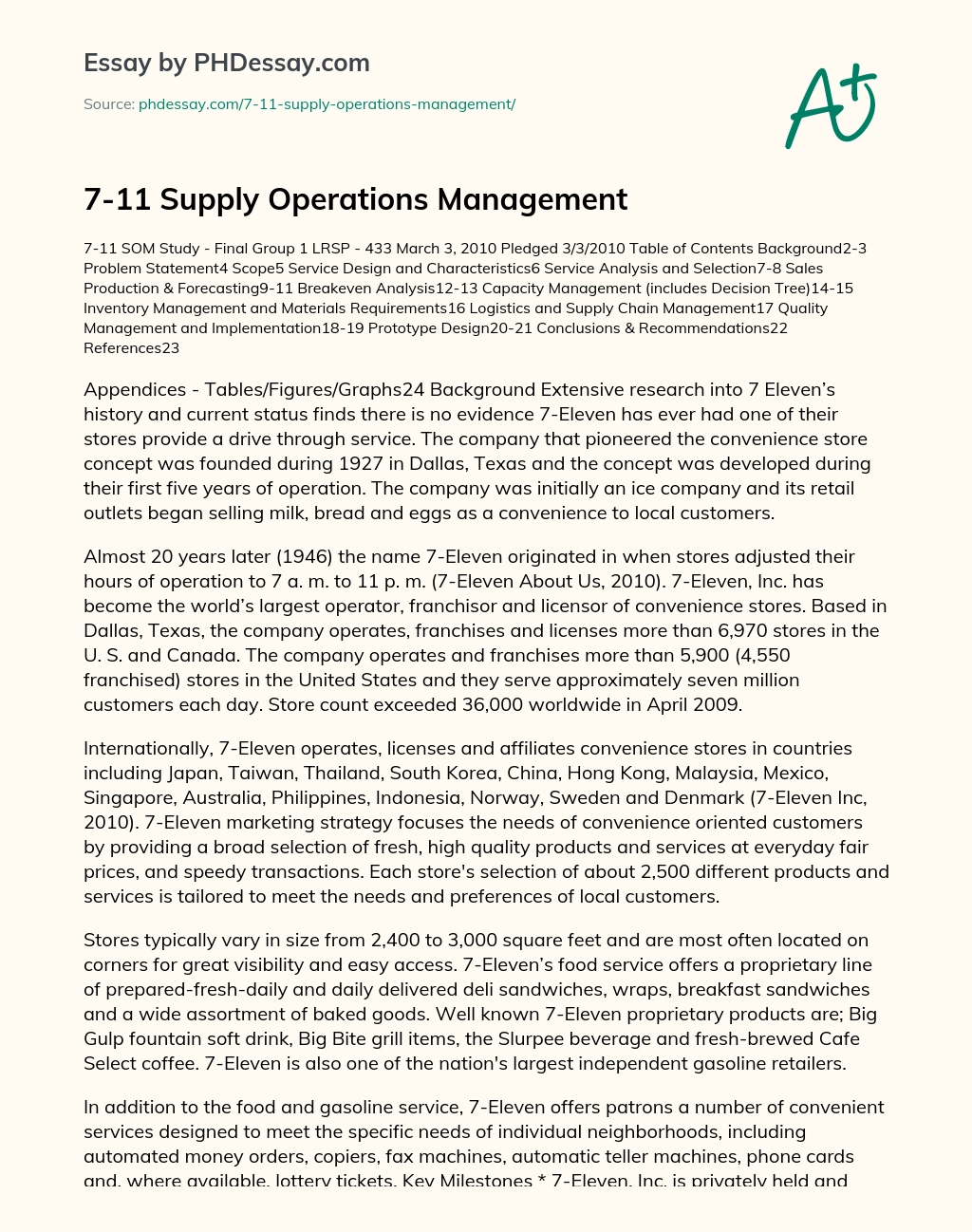 7-11 Supply Operations Management essay