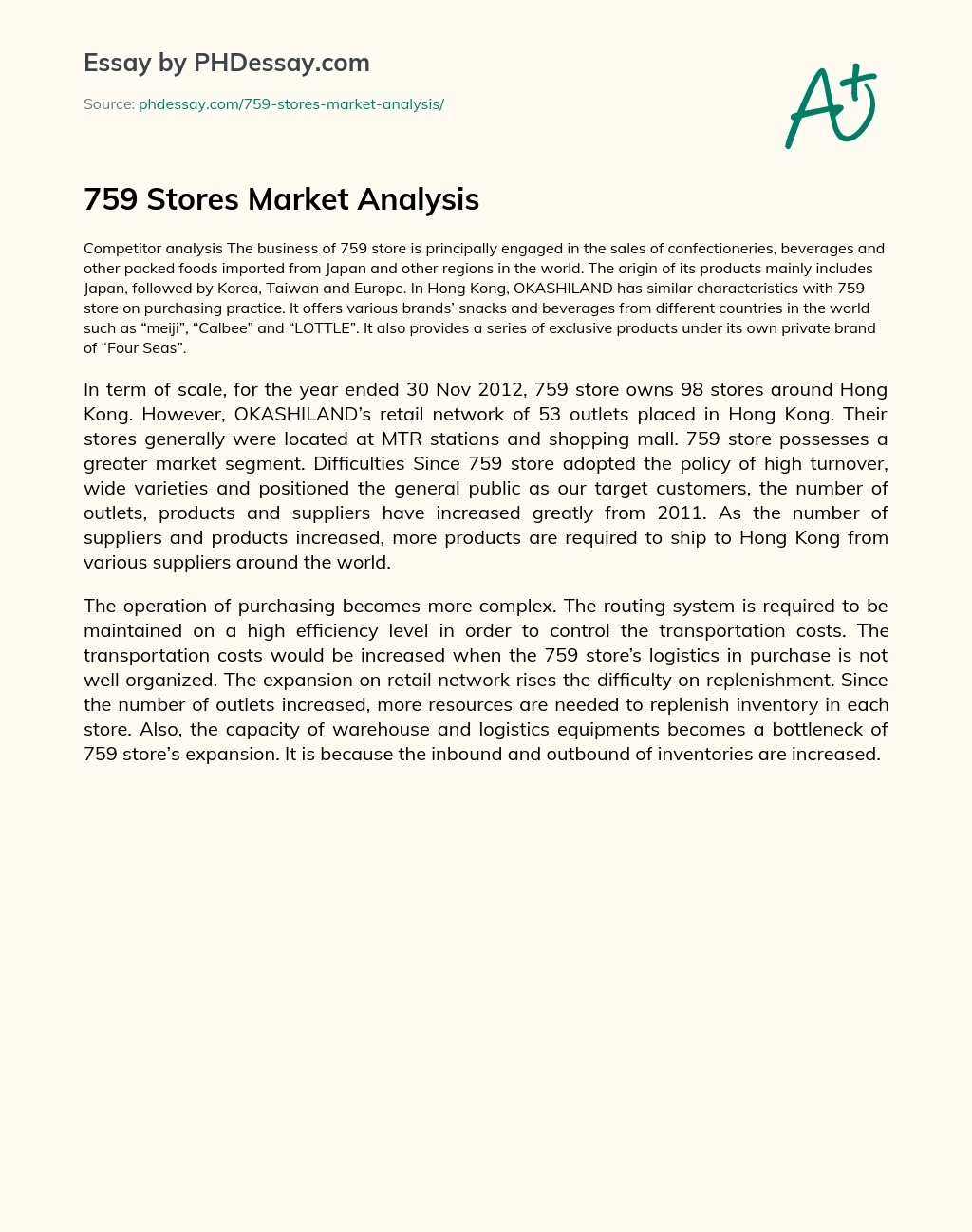 759 Stores Market Analysis essay