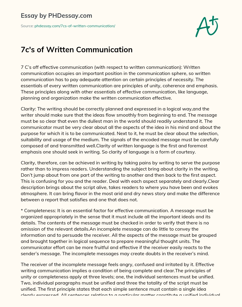 7c’s of Written Communication essay
