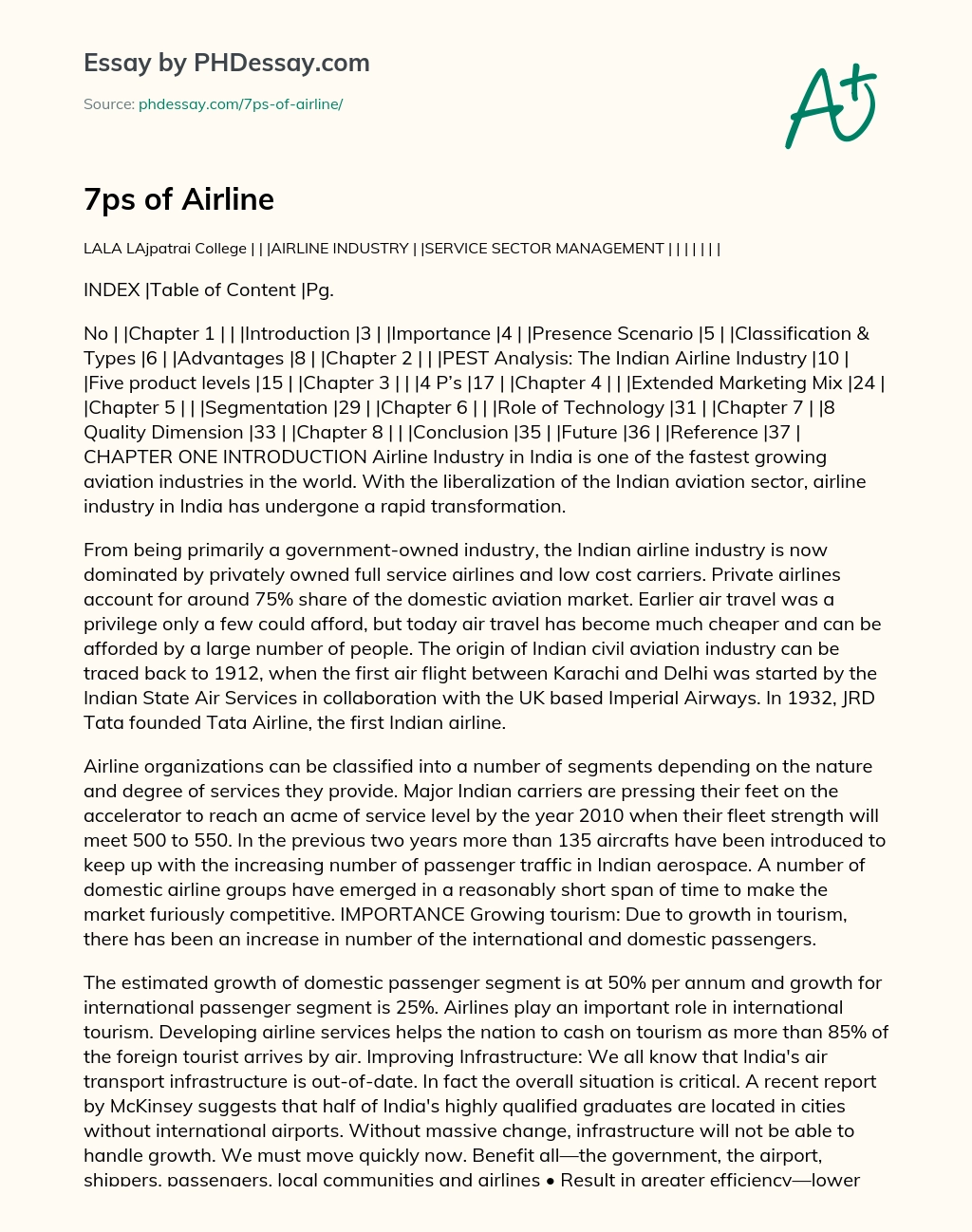 7ps of Airline essay