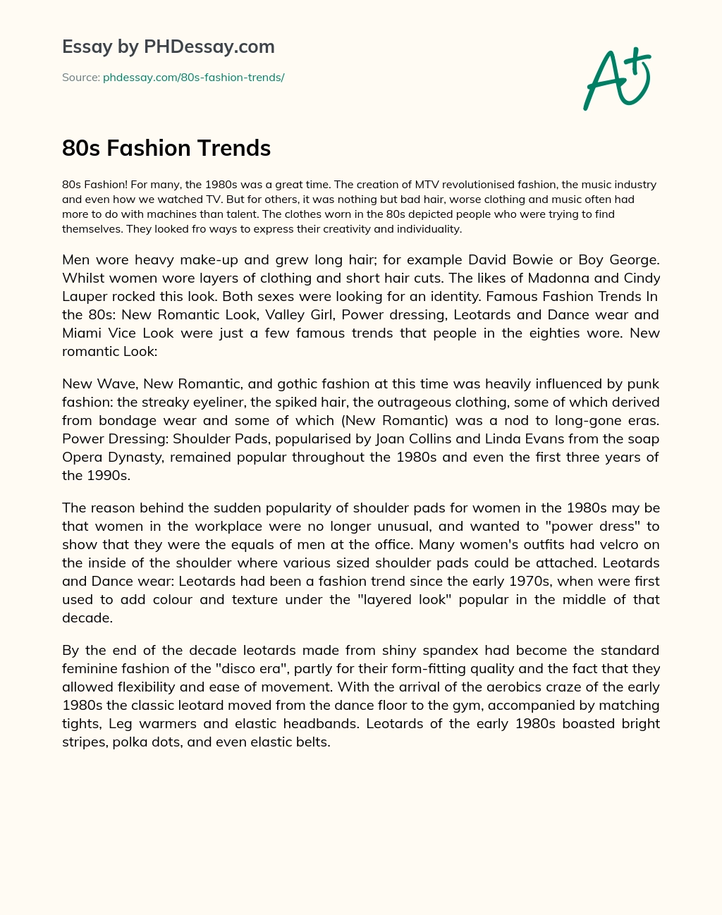 80s Fashion Trends essay