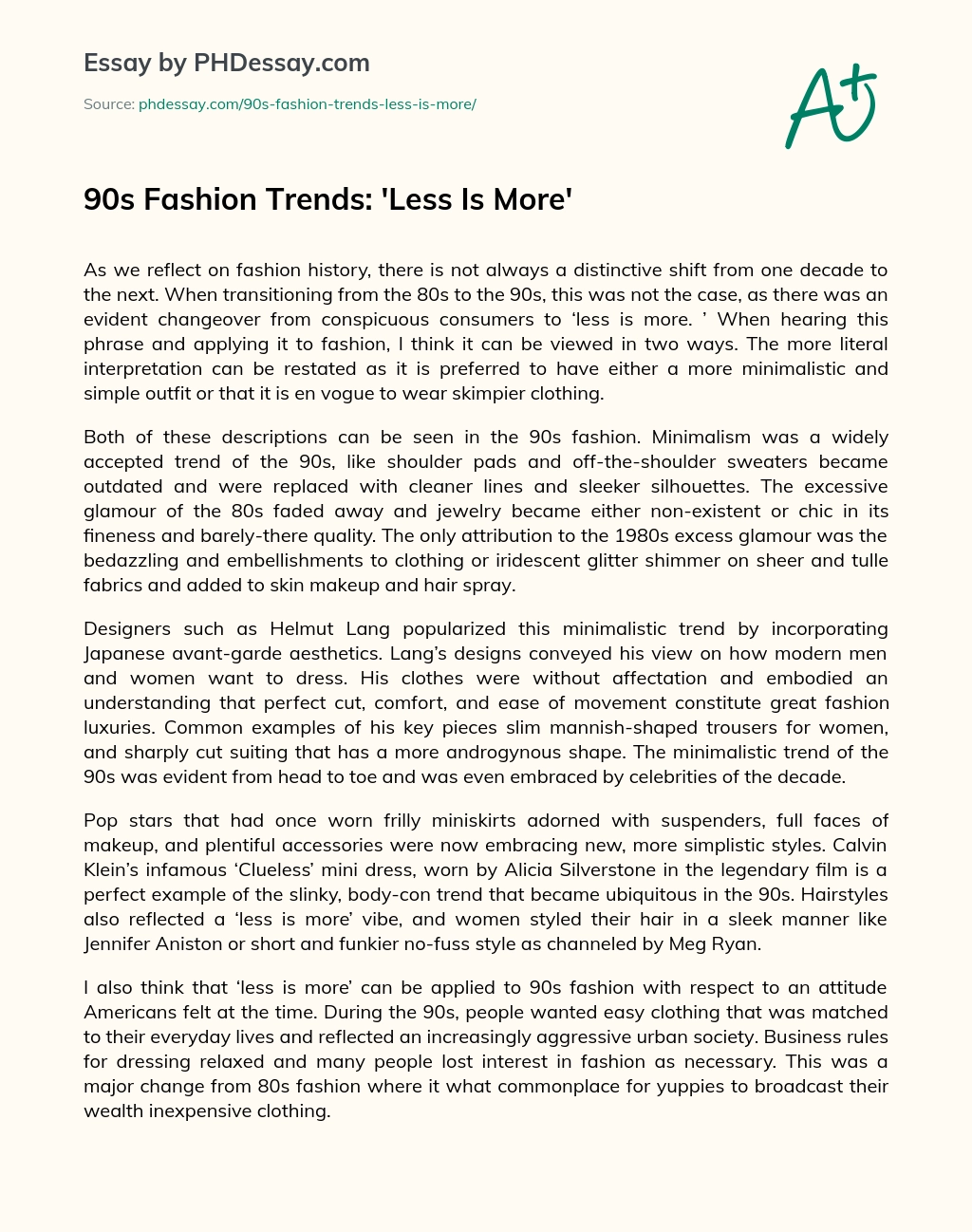 90s Fashion Trends: ‘Less Is More’ essay