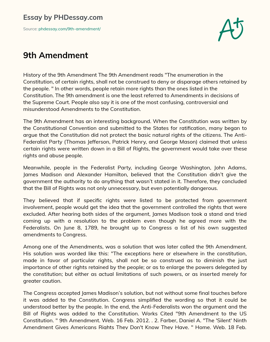 9th Amendment essay