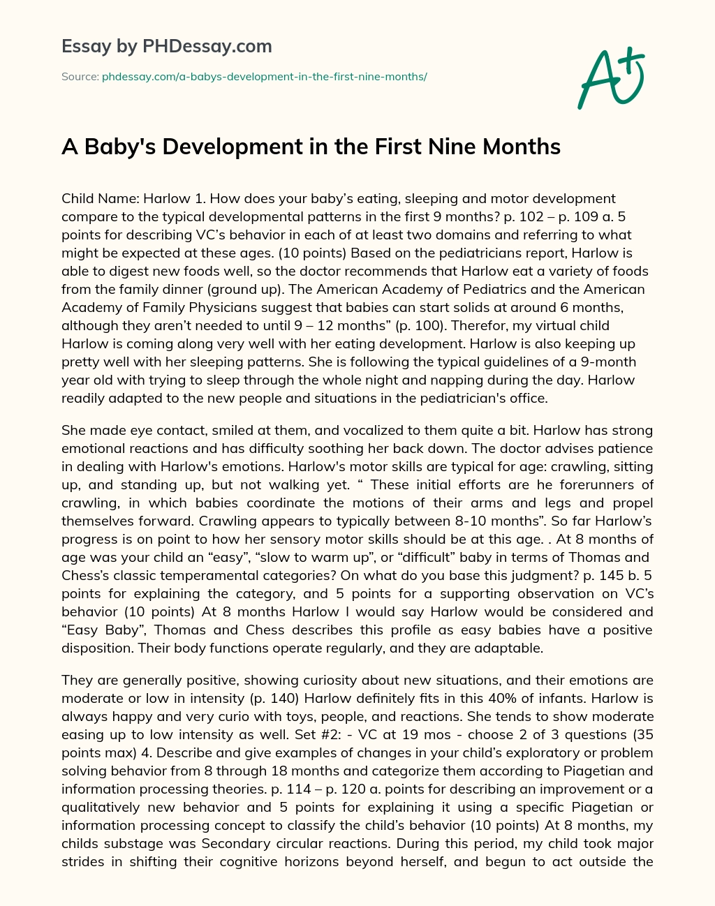 A Baby’s Development in the First Nine Months essay