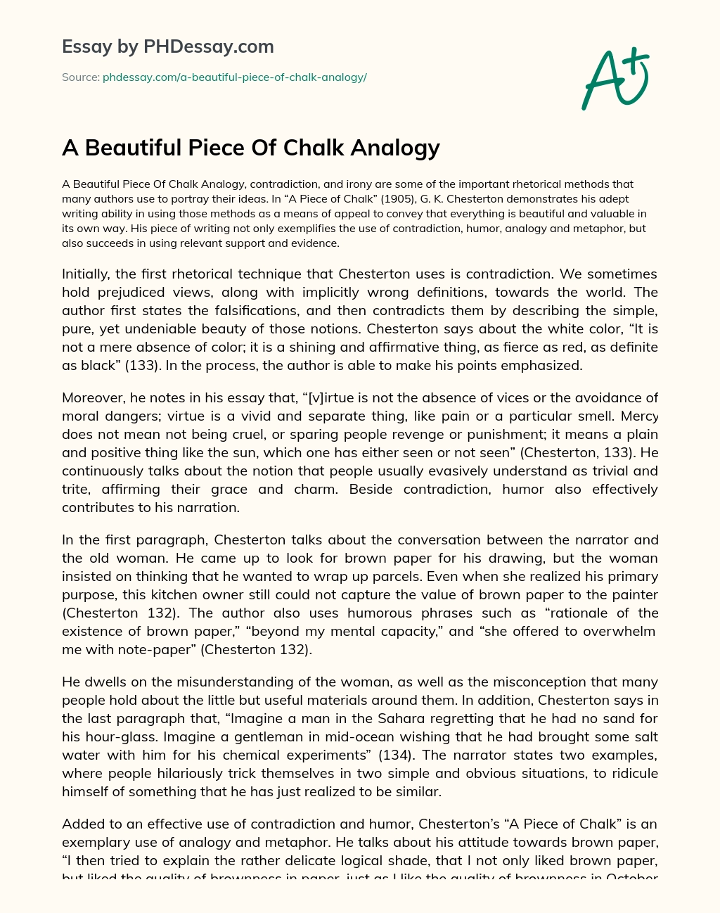 A Beautiful Piece Of Chalk Analogy essay