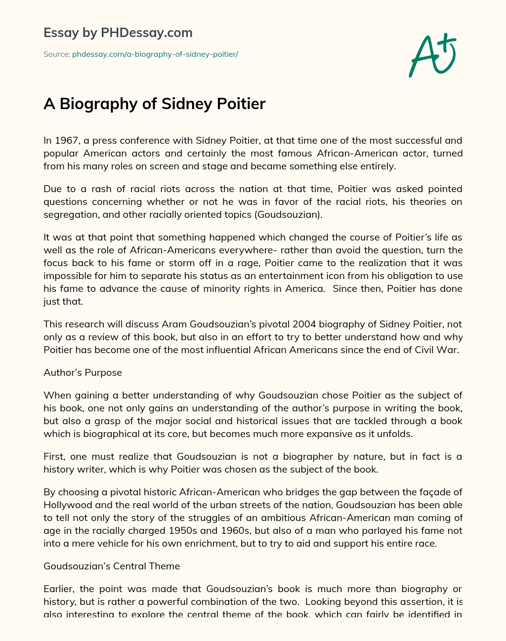 A Biography of Sidney Poitier essay