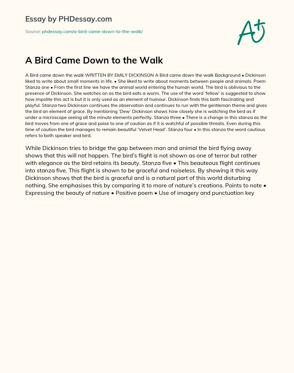 A Bird Came Down to the Walk essay