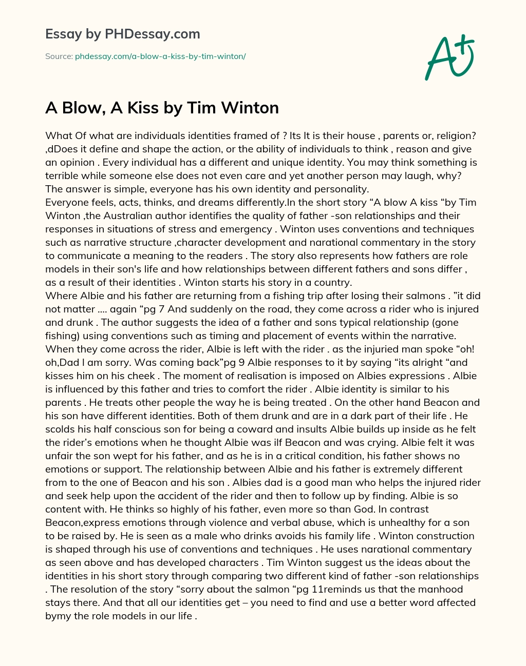 A Blow, A Kiss by Tim Winton essay