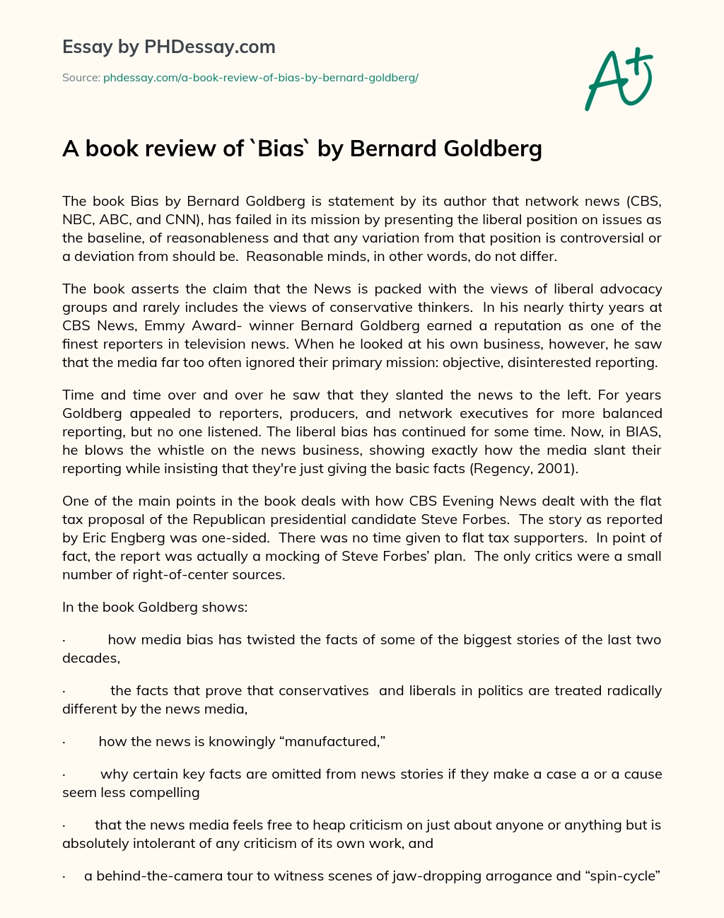 A book review of `Bias` by Bernard Goldberg essay