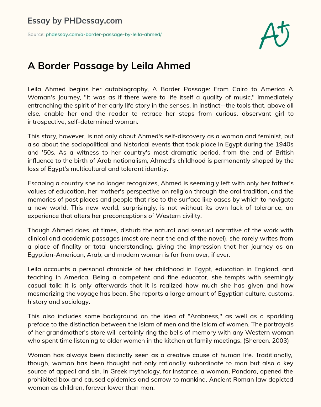 A Border Passage by Leila Ahmed essay