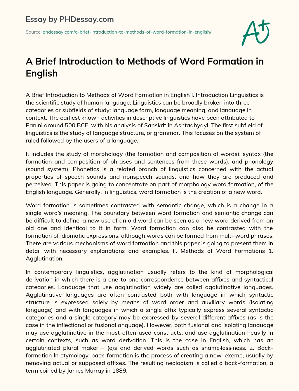 A Brief Introduction to Methods of Word Formation in English essay