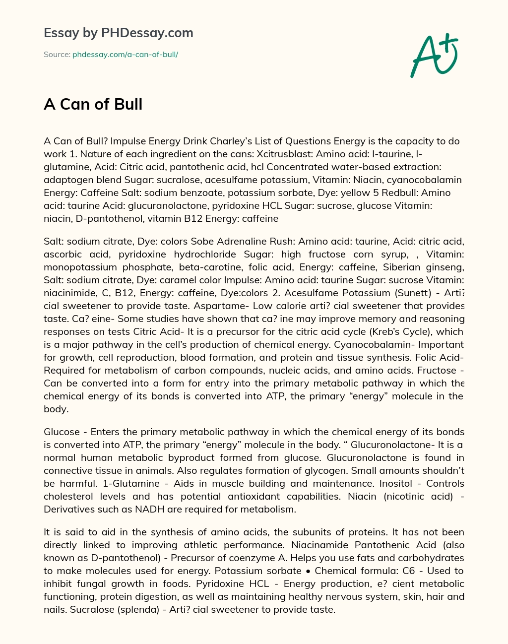 A Can of Bull essay