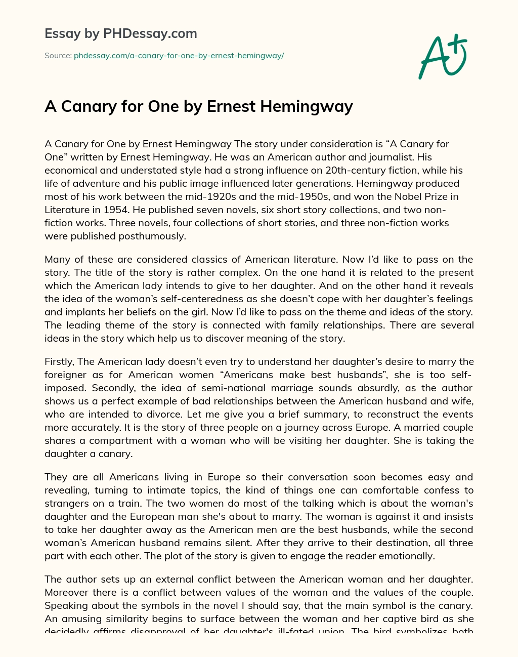 A Canary for One by Ernest Hemingway essay