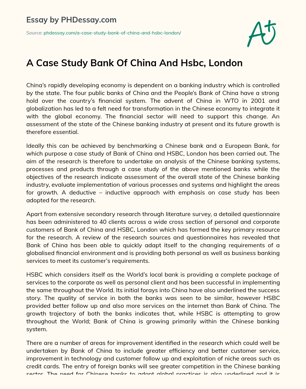 A Case Study Bank Of China And Hsbc, London essay
