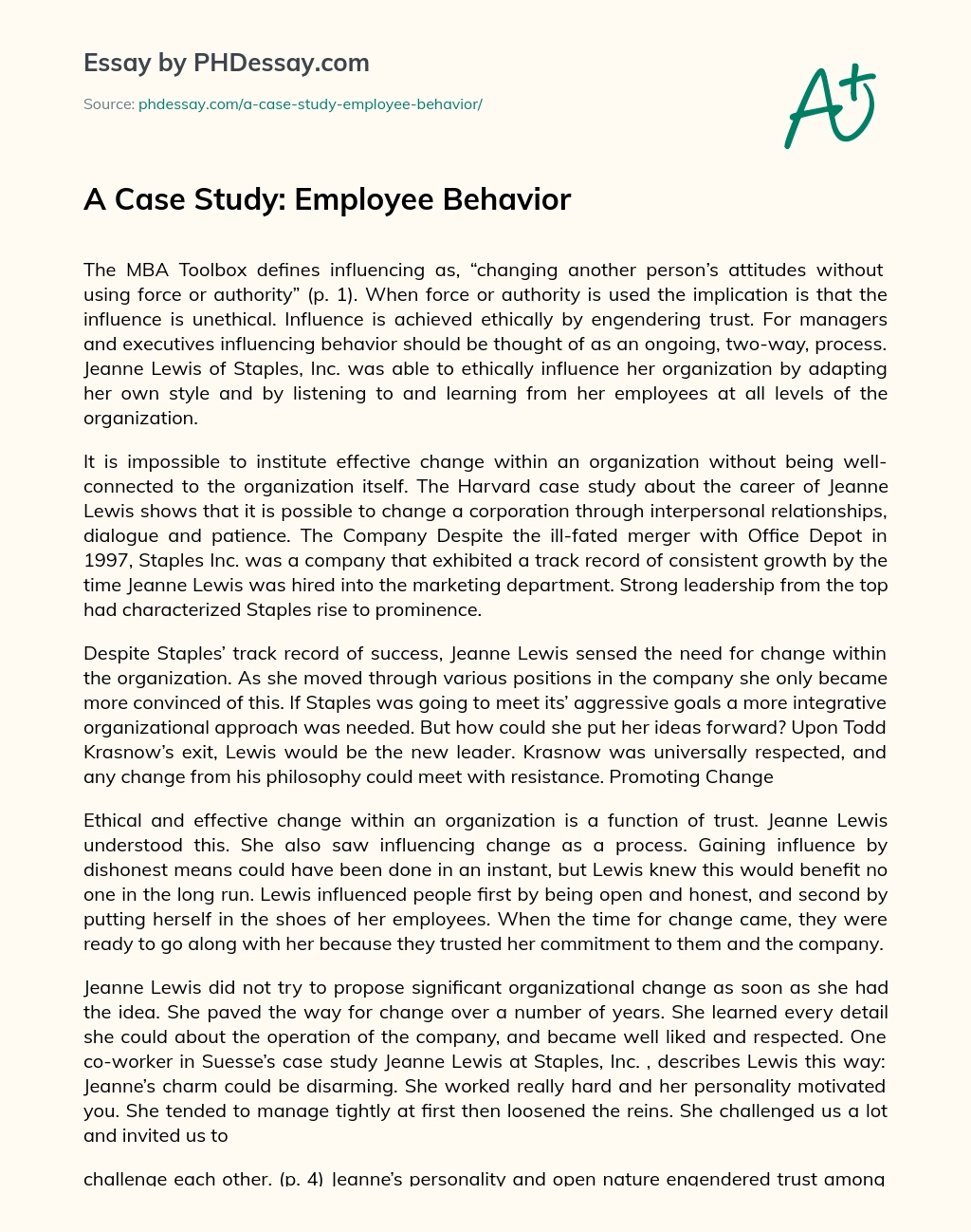 A Case Study: Employee Behavior essay