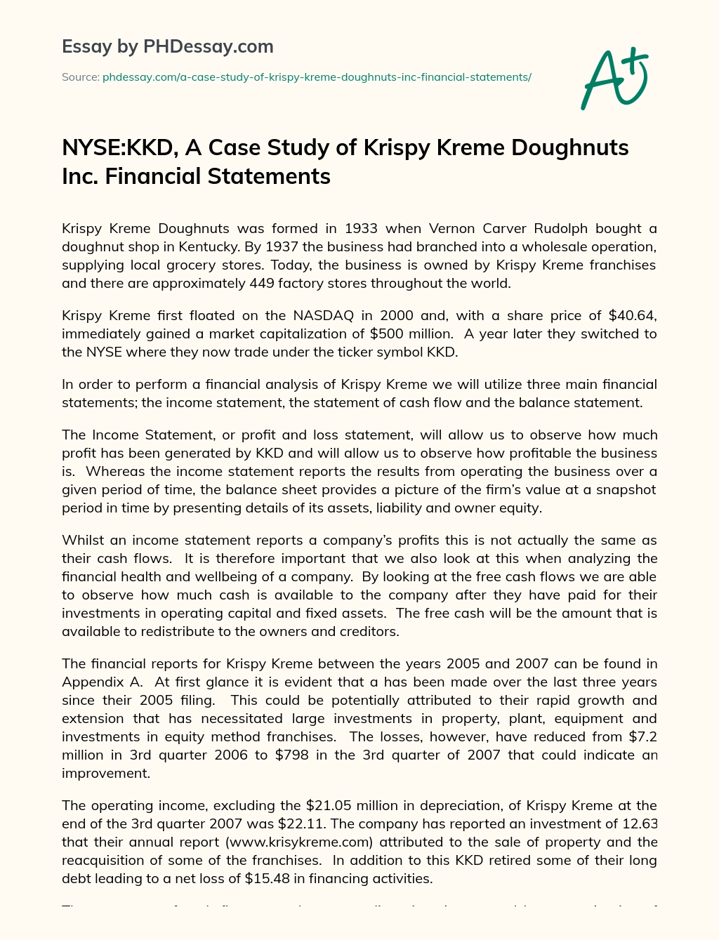 NYSE:KKD, A Case Study of Krispy Kreme Doughnuts Inc. Financial Statements essay