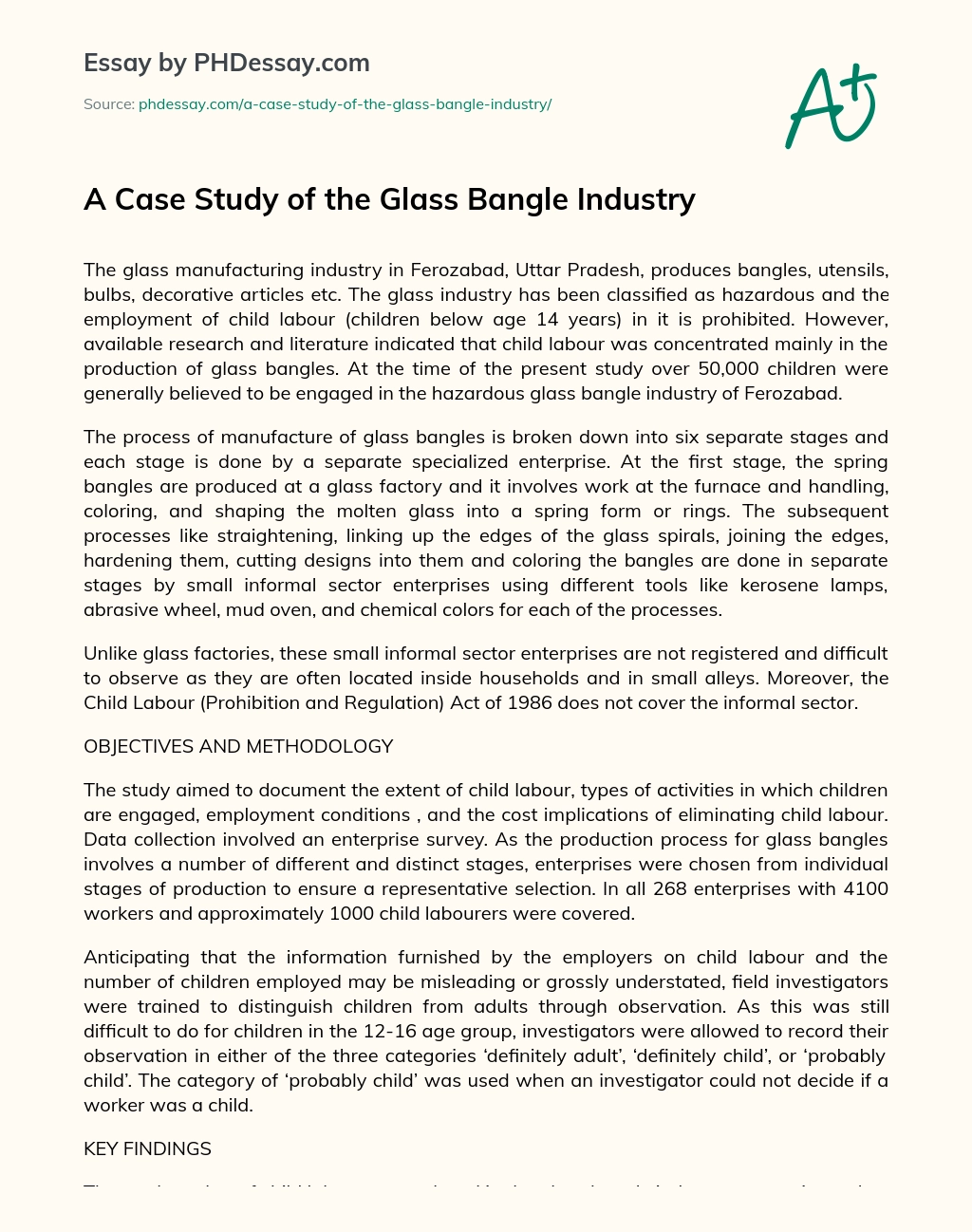 A Case Study of the Glass Bangle Industry essay