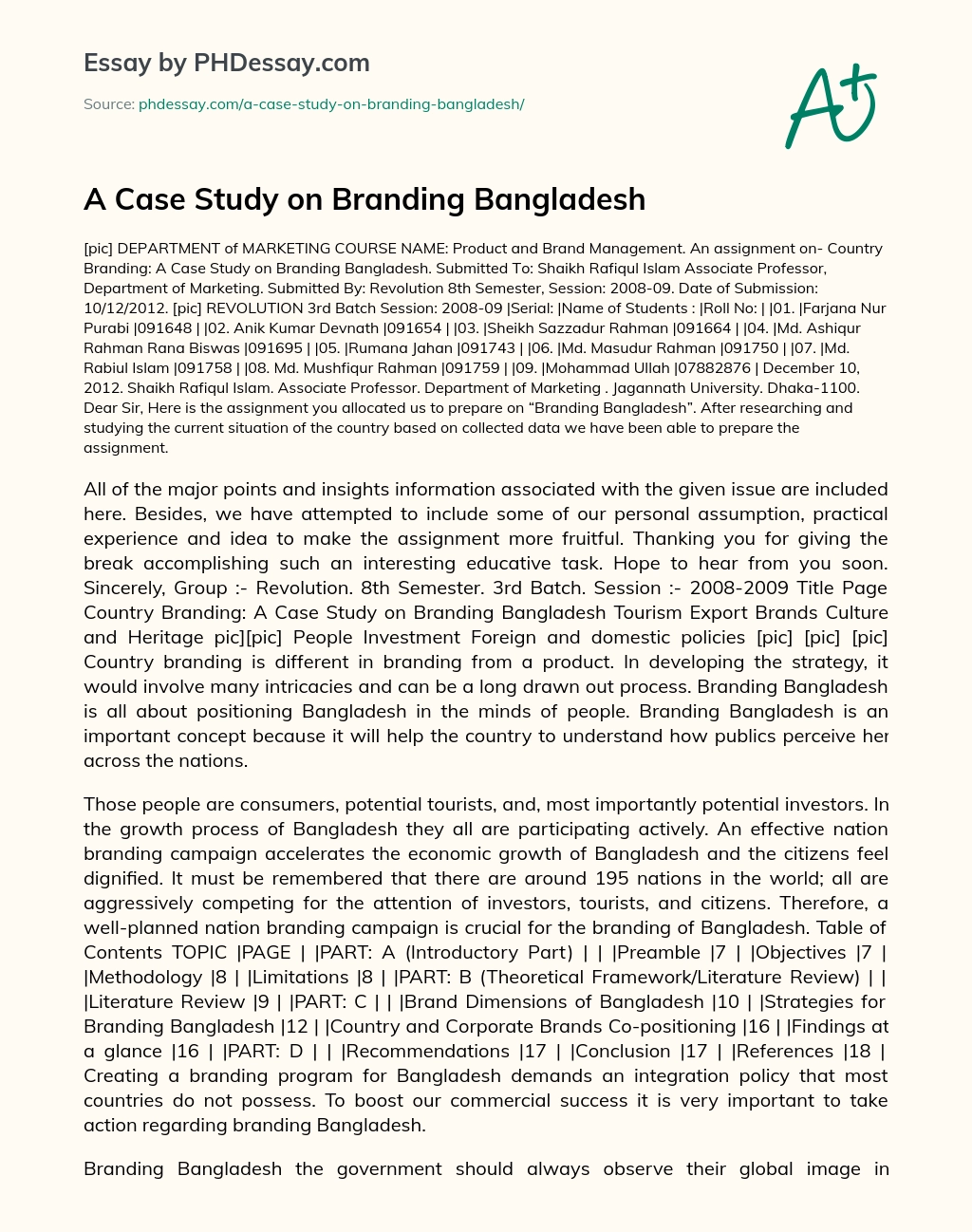 A Case Study on Branding Bangladesh essay
