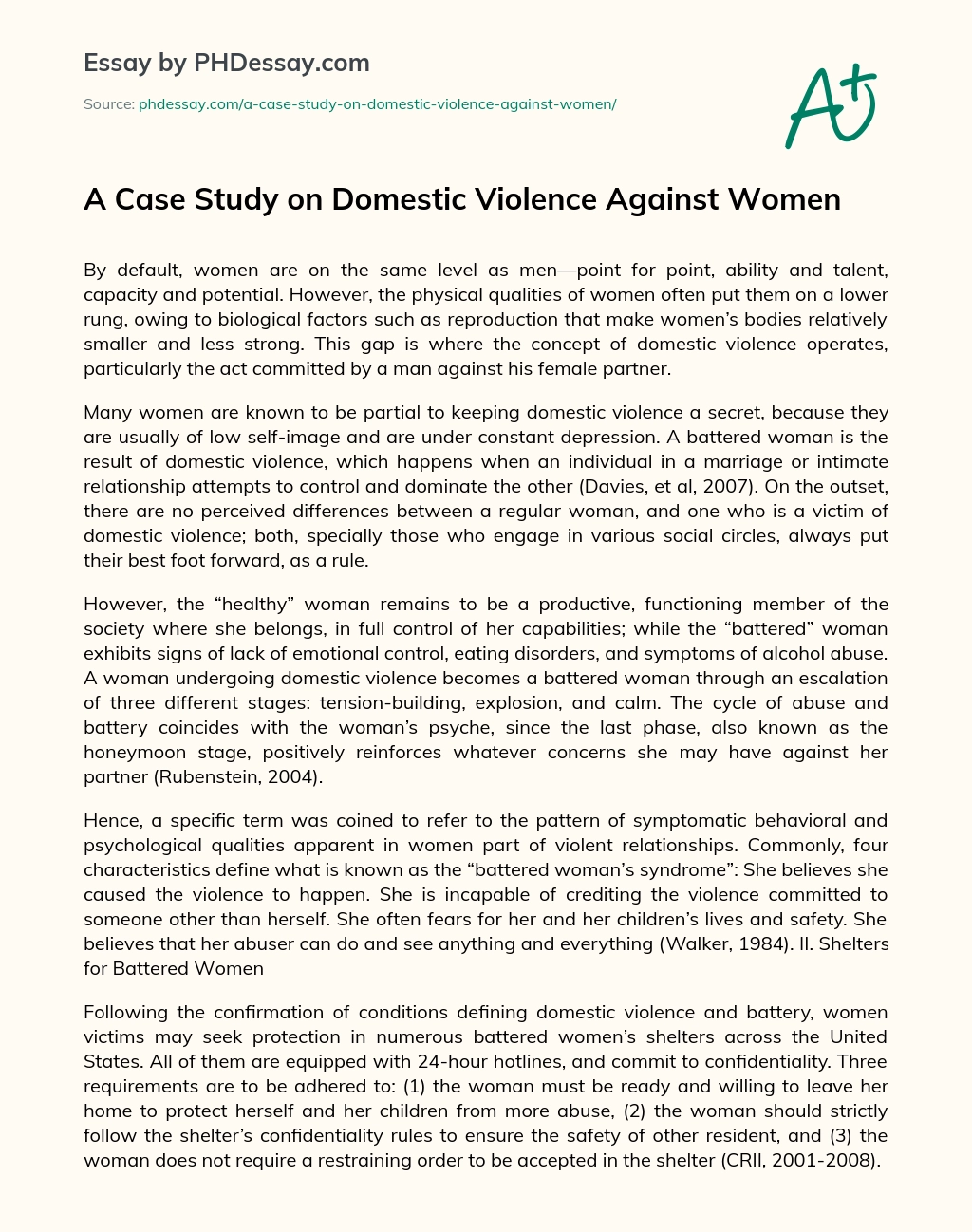 Реферат: Battered Woman Syndrome Defense Essay Research Paper