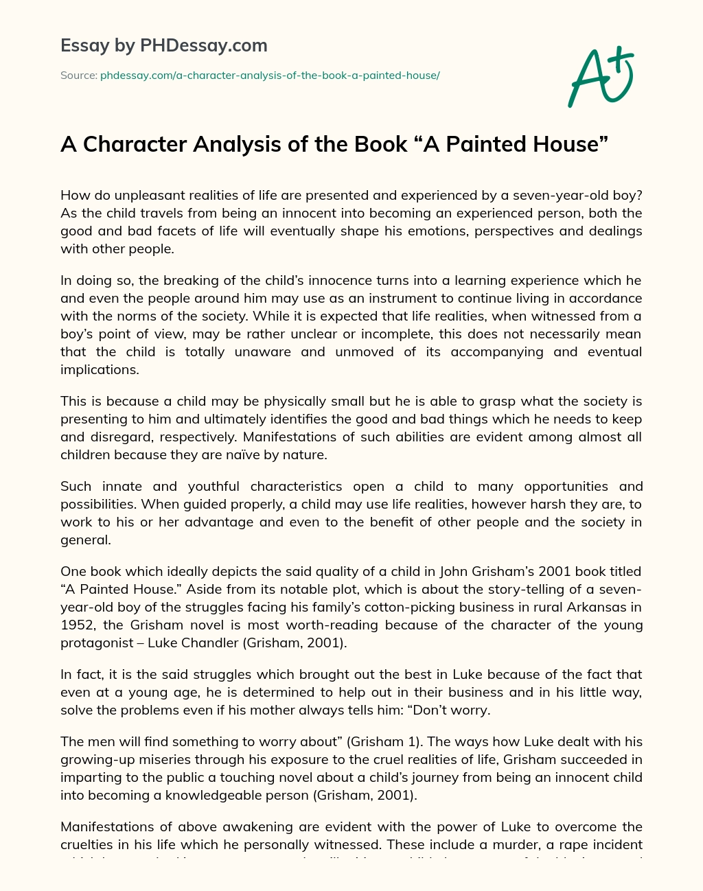 A Character Analysis of the Book “A Painted House” essay