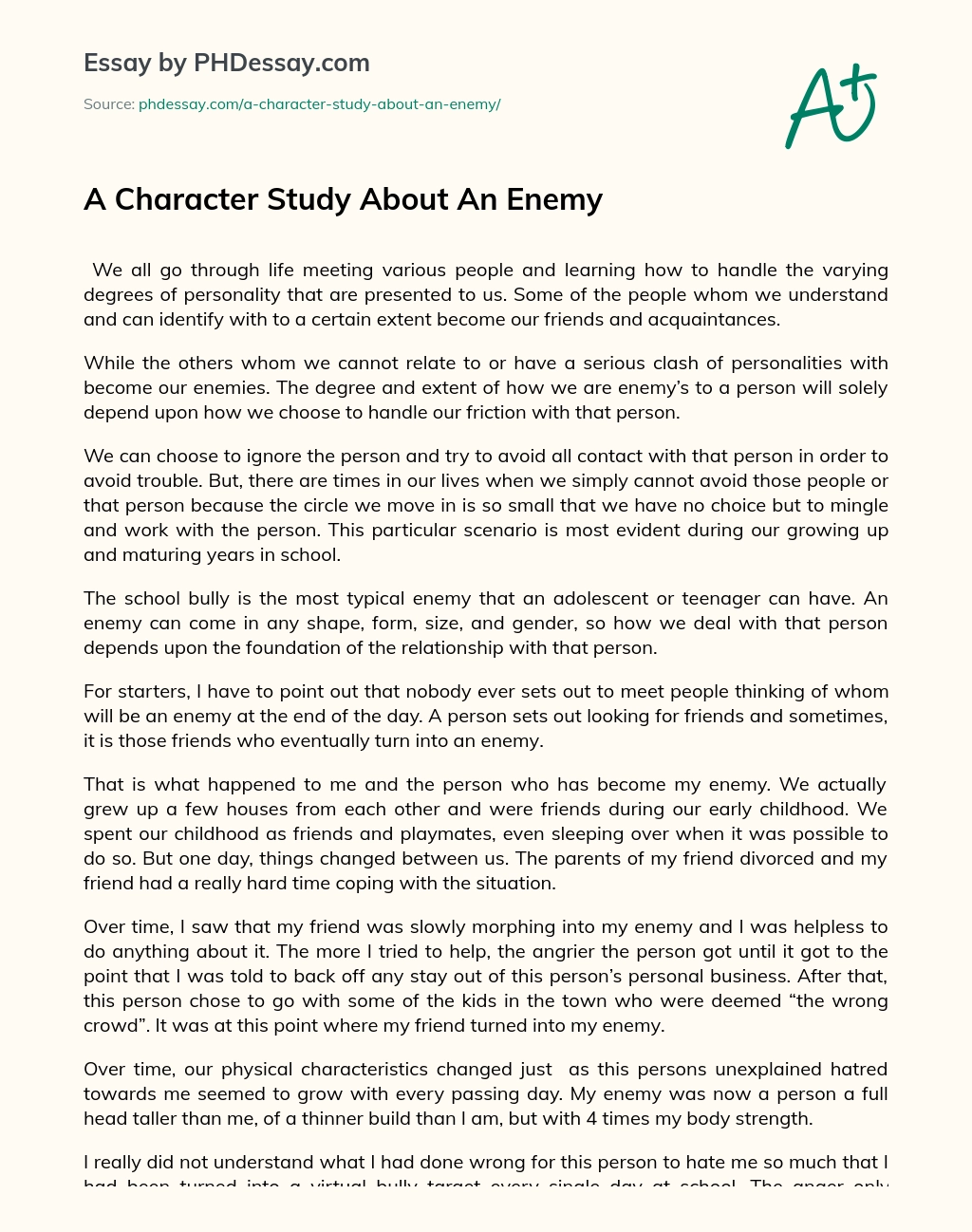A Character Study About An Enemy essay
