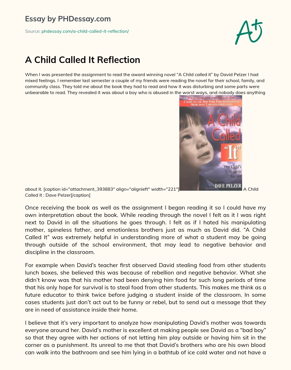 A Child Called It Reflection essay