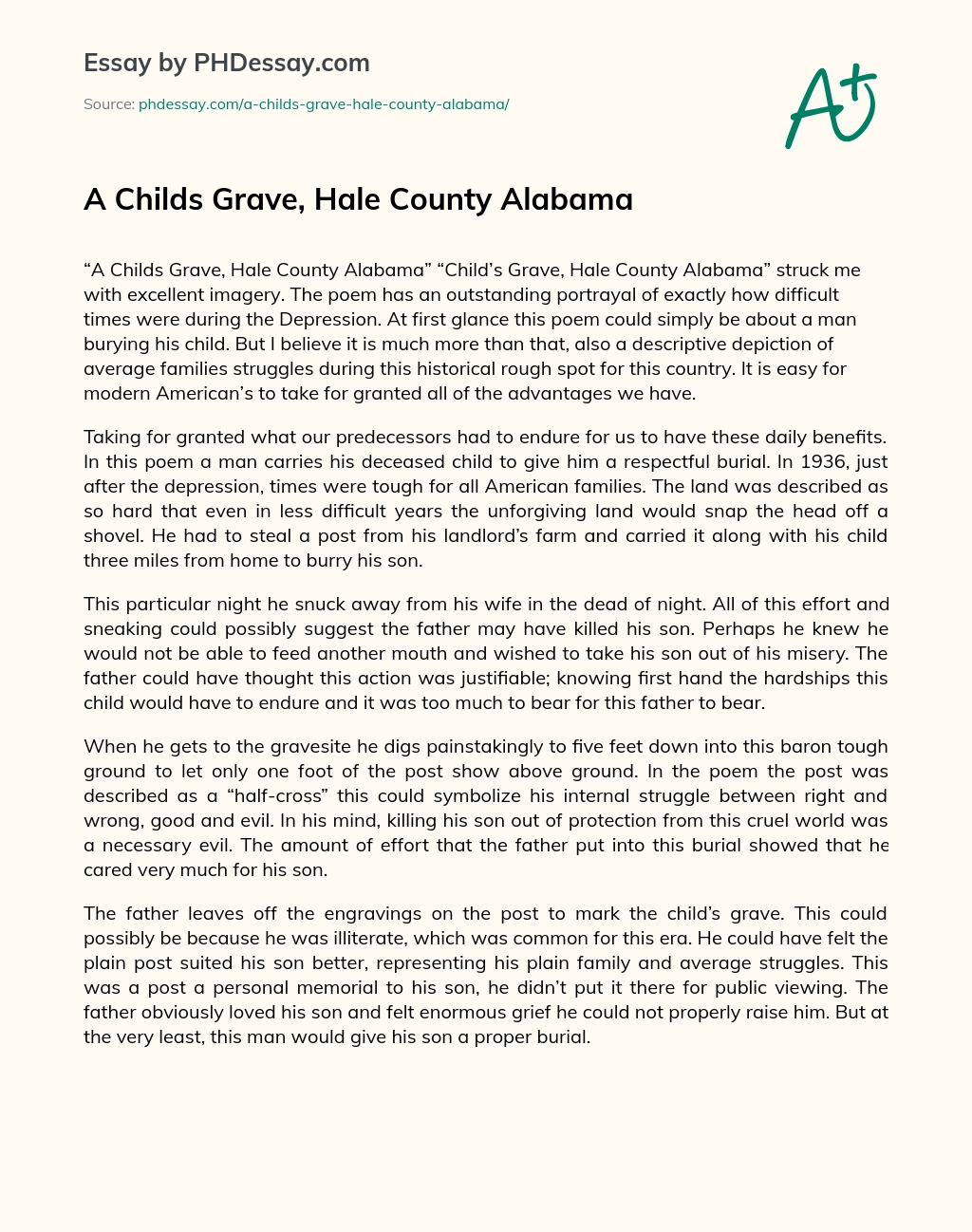 A Childs Grave, Hale County Alabama essay