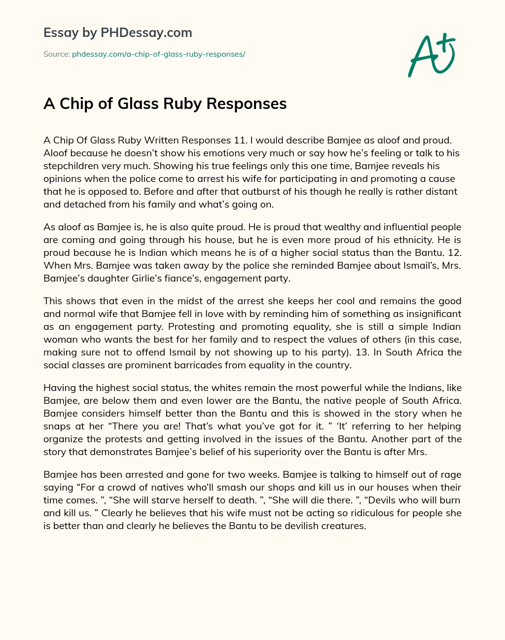 A Chip of Glass Ruby Responses essay