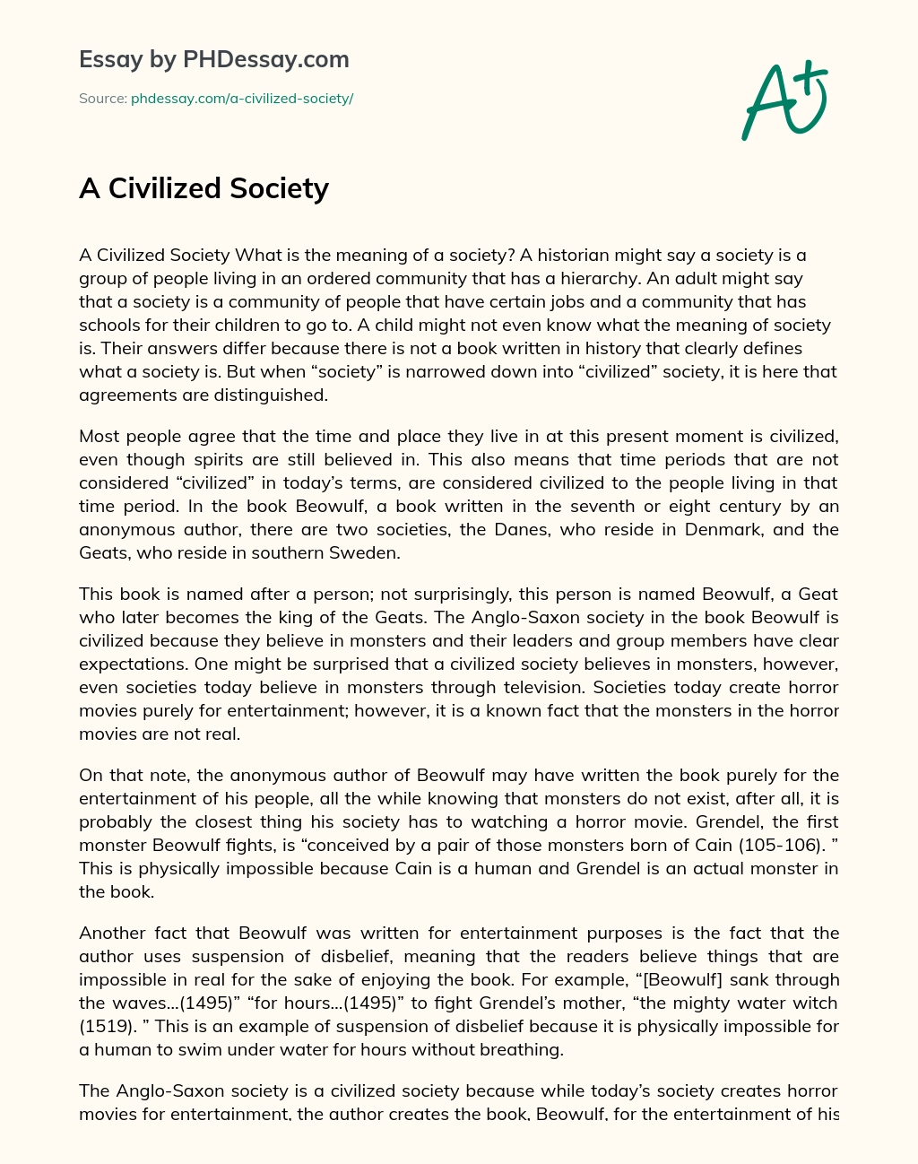 A Civilized Society essay