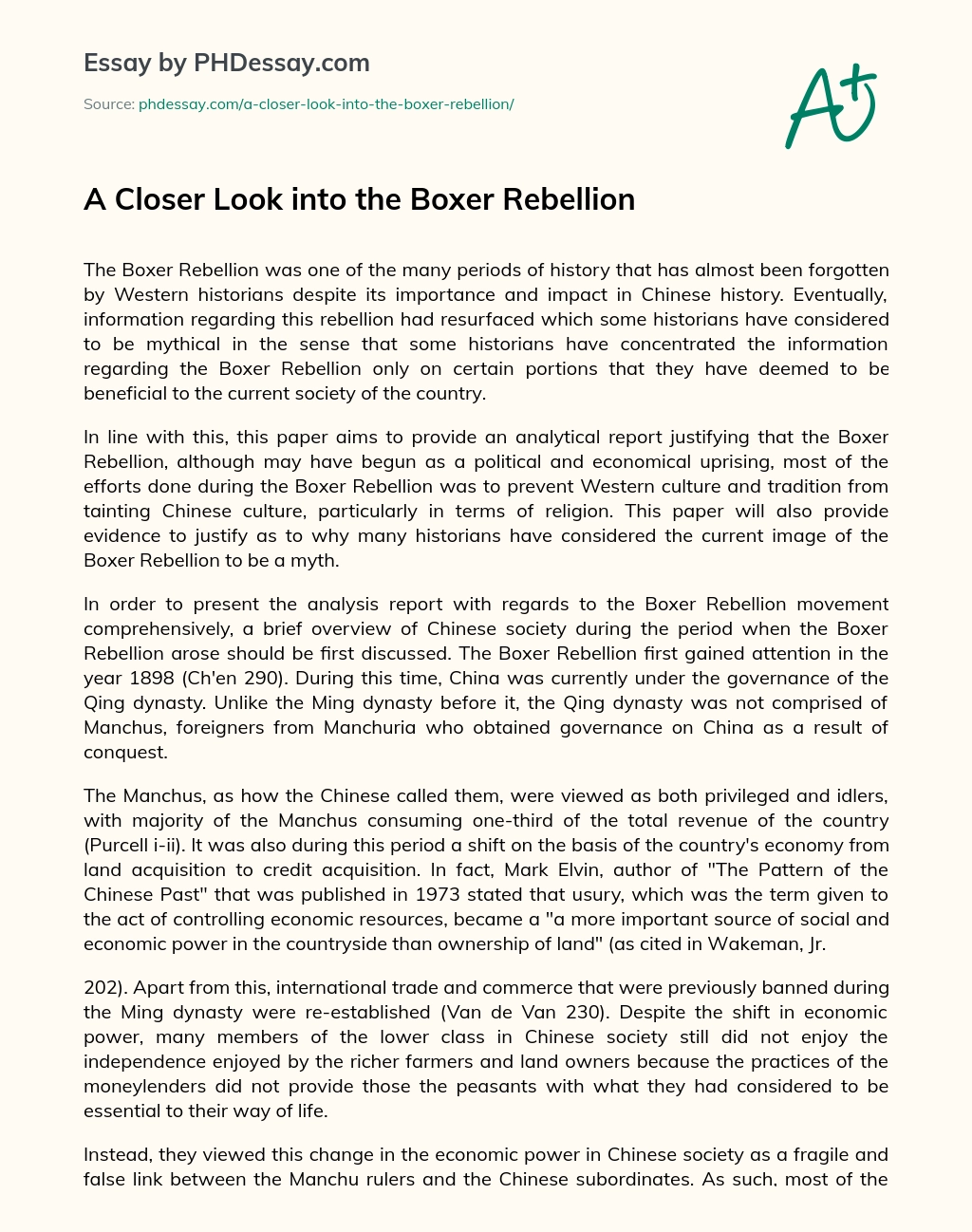A Closer Look into the Boxer Rebellion essay