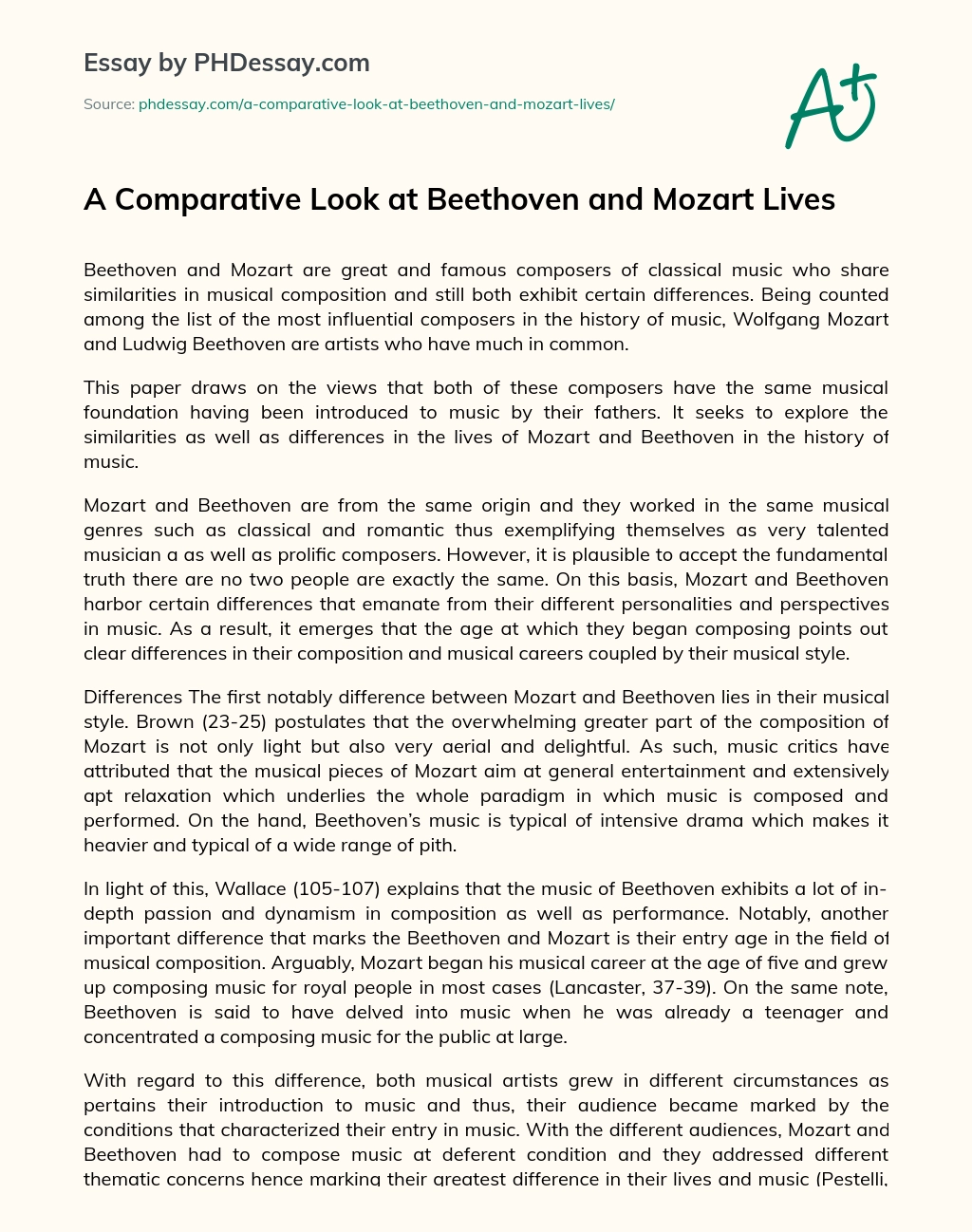 A Comparative Look at Beethoven and Mozart Lives essay