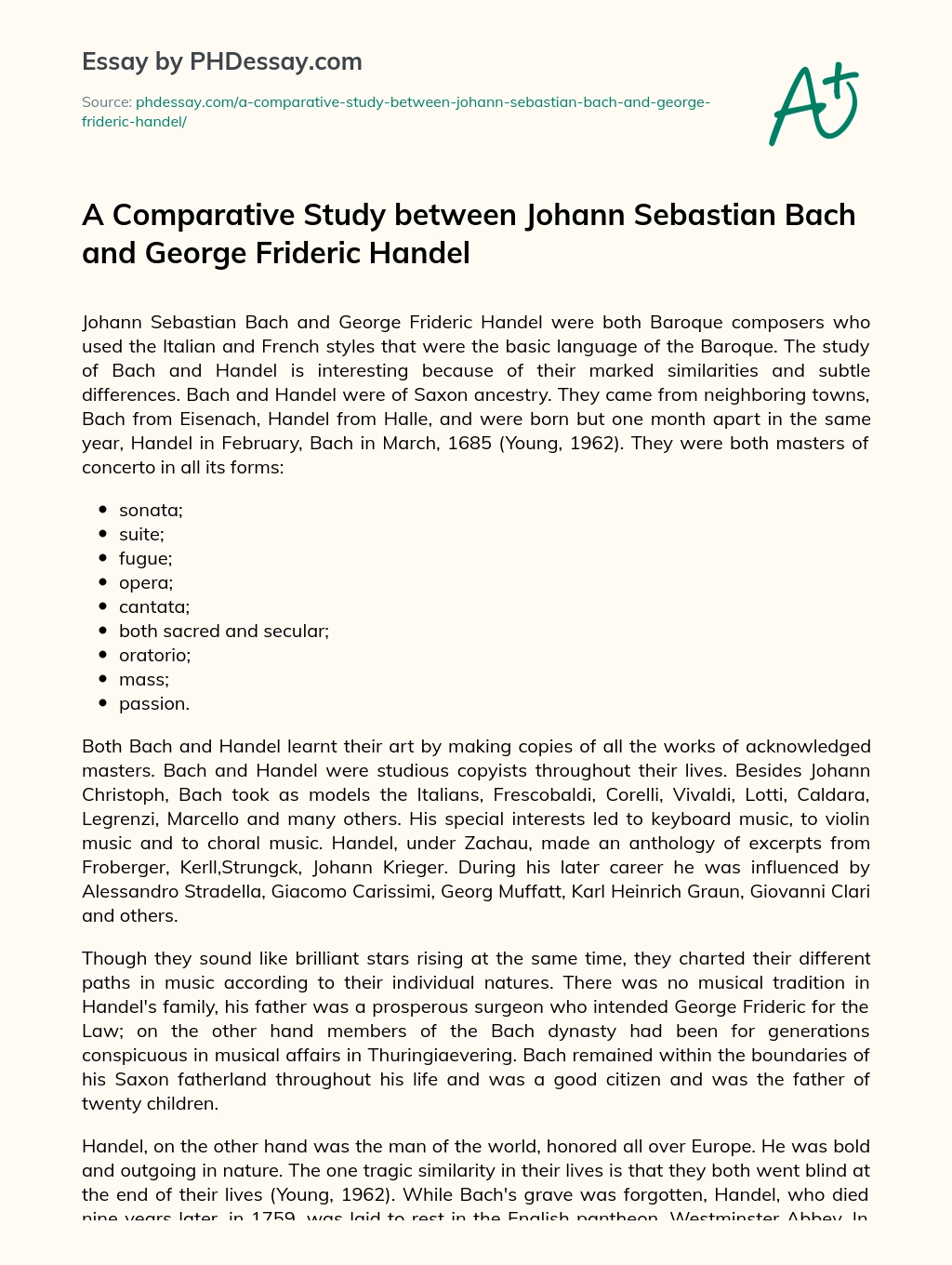 A Comparative Study between Johann Sebastian Bach and George Frideric Handel essay