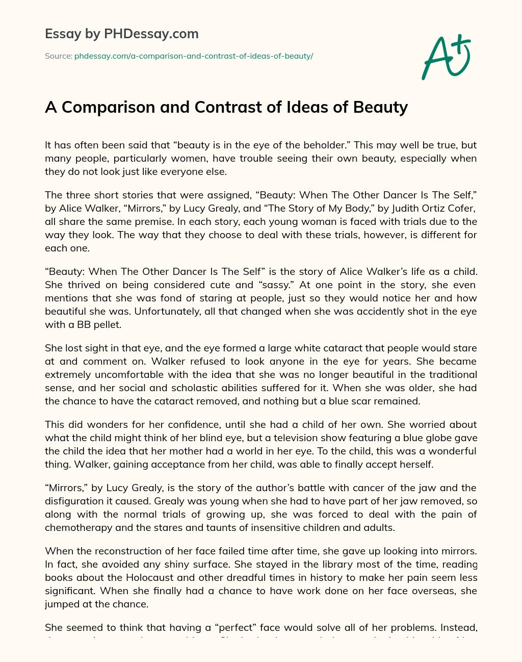 A Comparison and Contrast of Ideas of Beauty essay