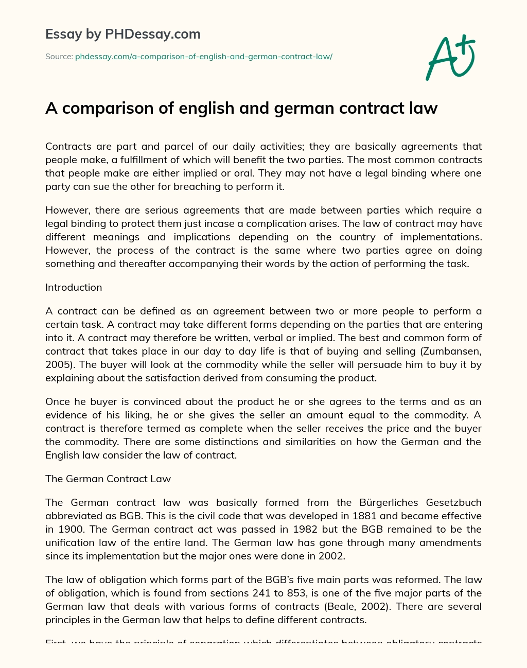 A comparison of english and german contract law essay