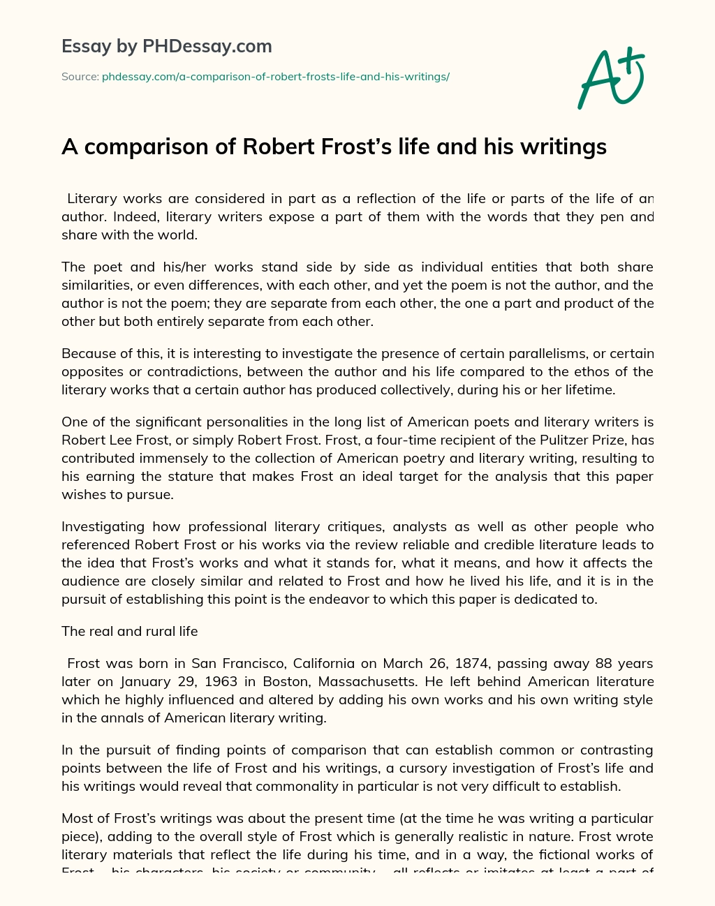 A comparison of Robert Frost’s life and his writings essay