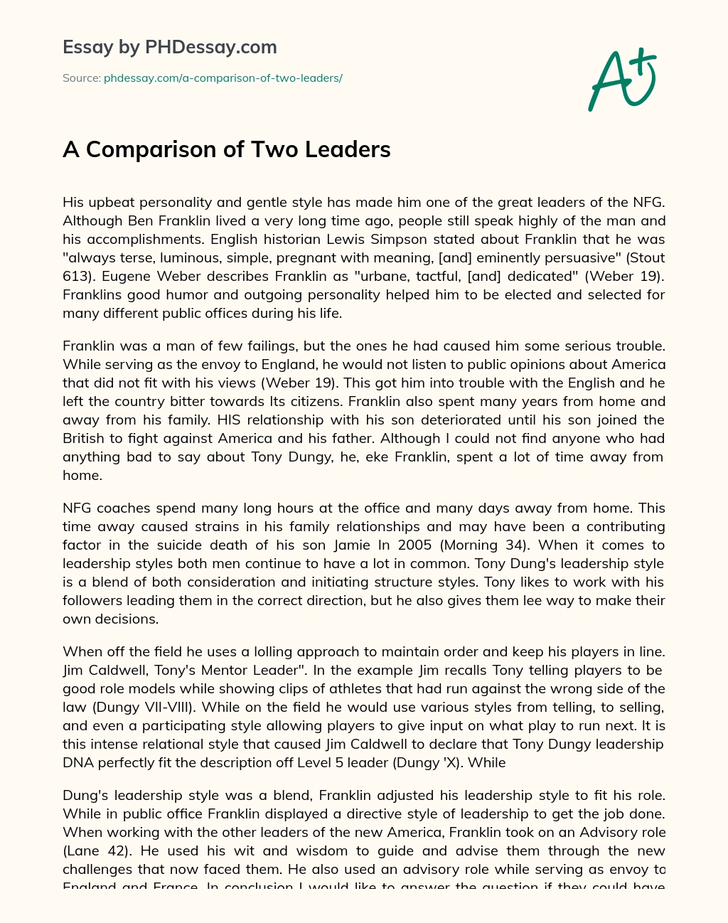 A Comparison of Two Leaders essay