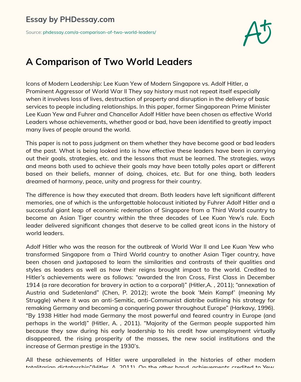 A Comparison of Two World Leaders essay