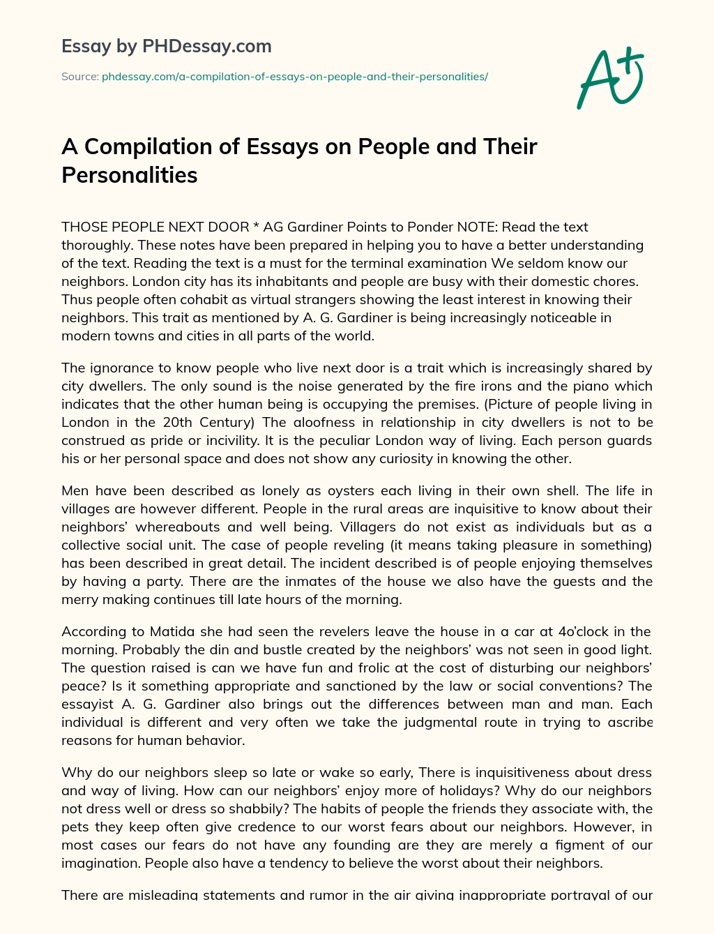A Compilation of Essays on People and Their Personalities essay