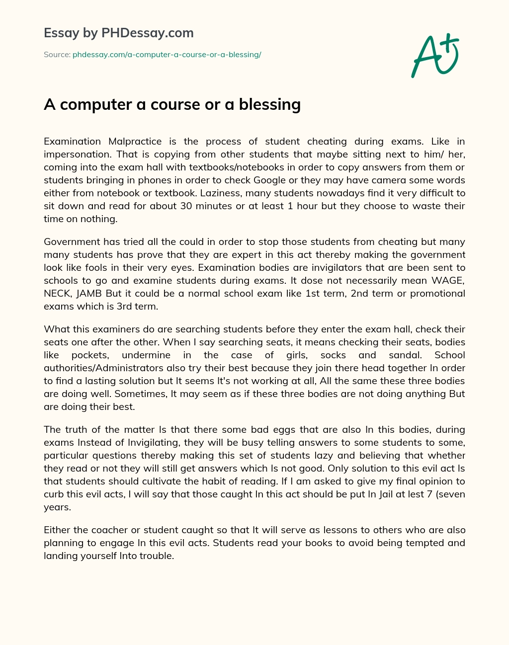 A computer a course or a blessing essay