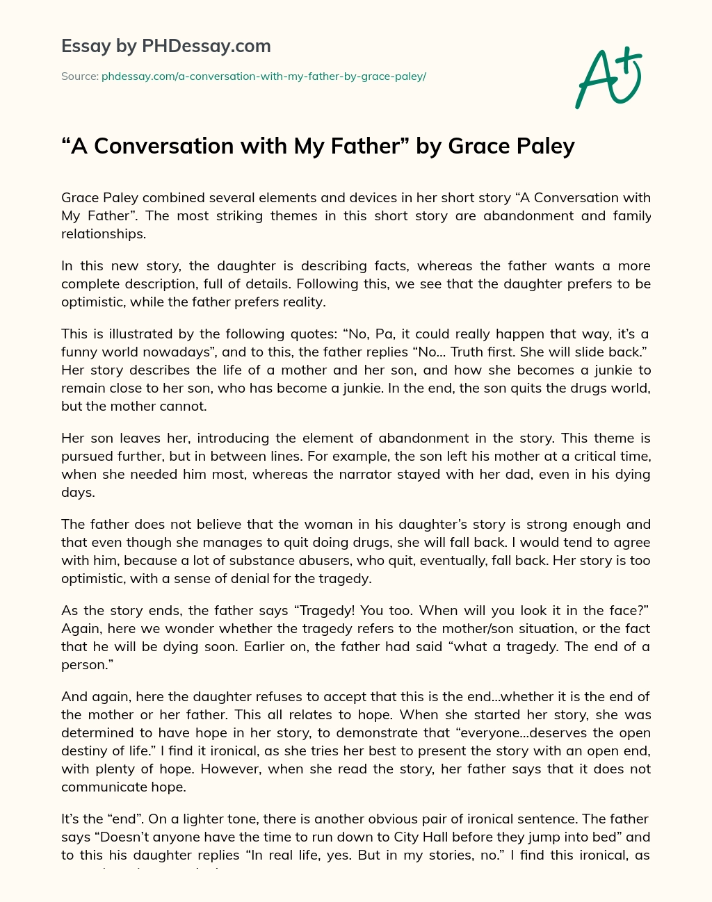 A Conversation with My Father by Grace Paley essay