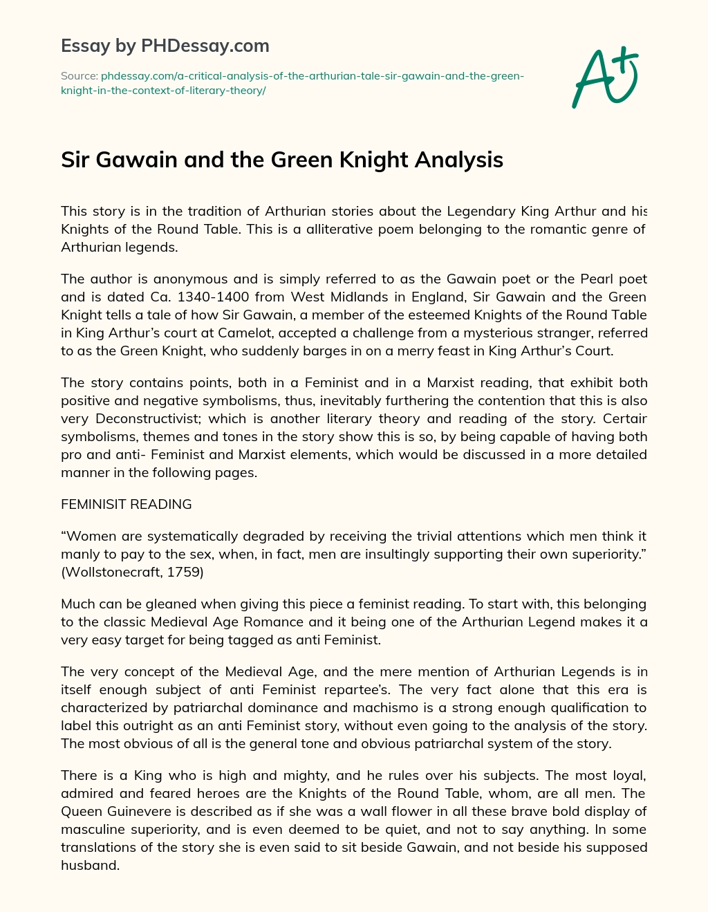 Sir Gawain and the Green Knight Analysis essay