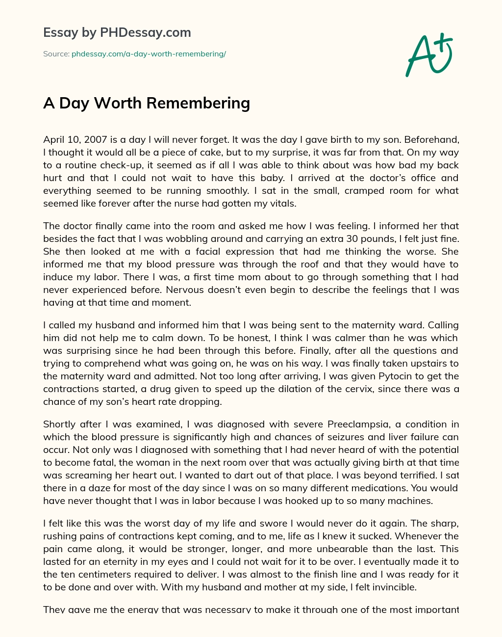 A Day Worth Remembering essay
