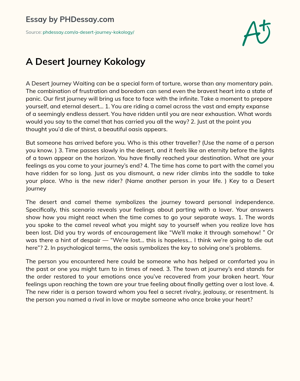 A Desert Journey Kokology essay