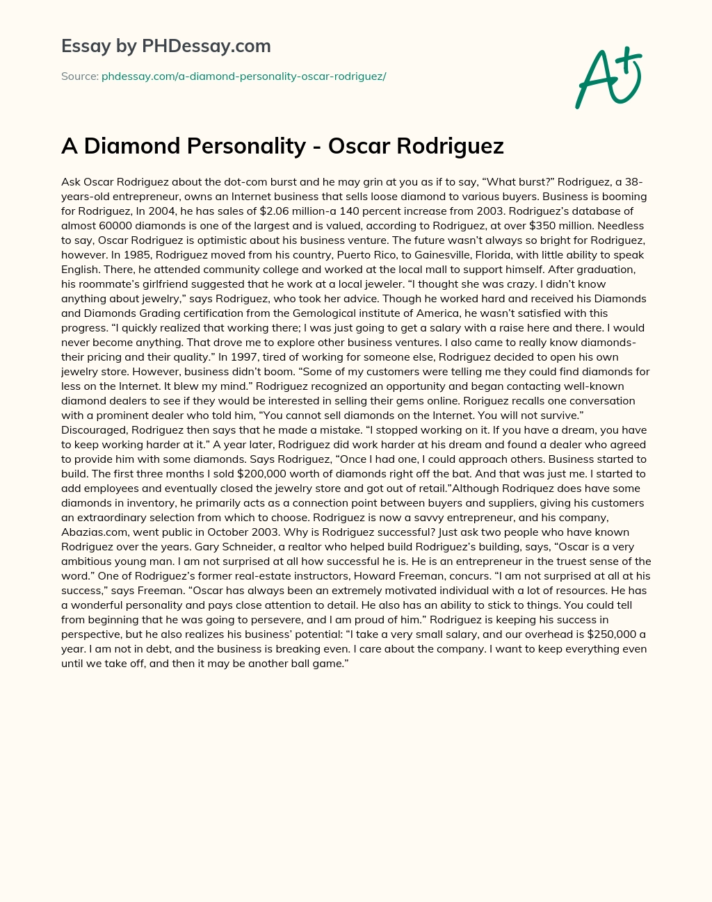 A Diamond Personality – Oscar Rodriguez essay